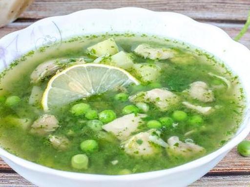 Chicken Soup with Fresh Green Peas and Cilantro