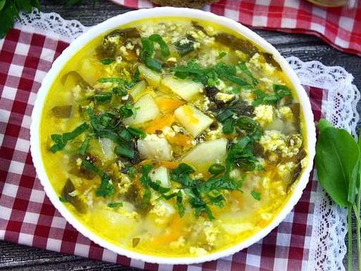Vegetable Sorrel Soup with Egg and Sour Cream