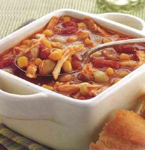 Куриный суп быстрого приготовления с фасолью, кукурузой и помидорами