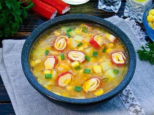 Crab Stick, Rice, and Corn Soup