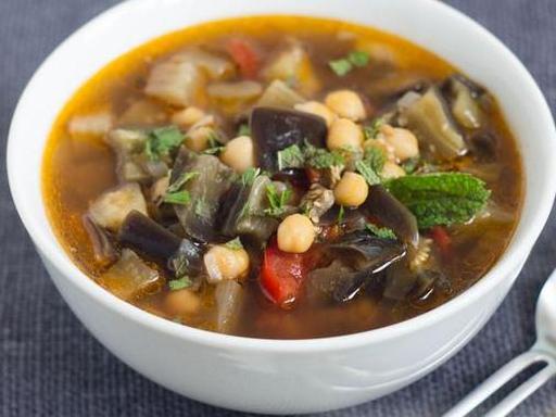 Tomato Soup with Eggplant and Chickpeas