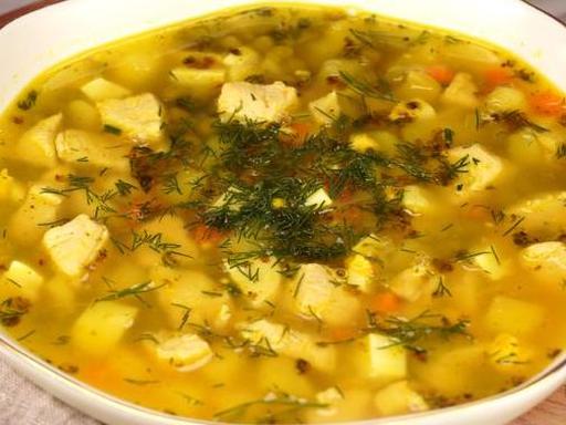 Курячий суп з консервованим горошком та яйцями